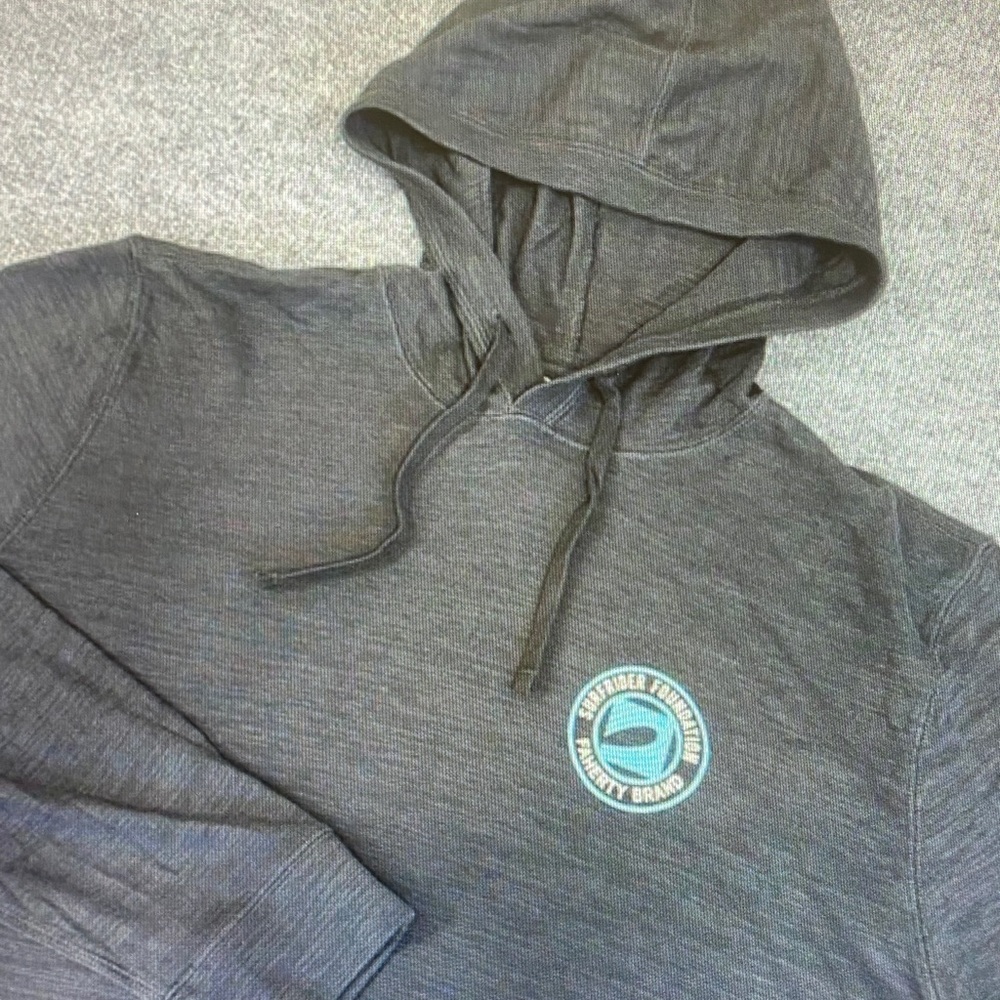 Faherty Charcoal Hooded Pullover with Aqua Chest Patch